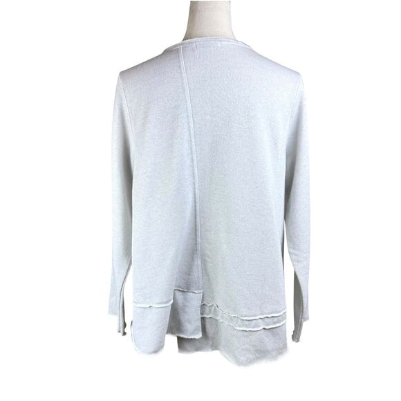 Habitat Light Gray Terry Silver Sparkle Button Raw Edge Cardigan Sweater Top - Picture 3 of 12